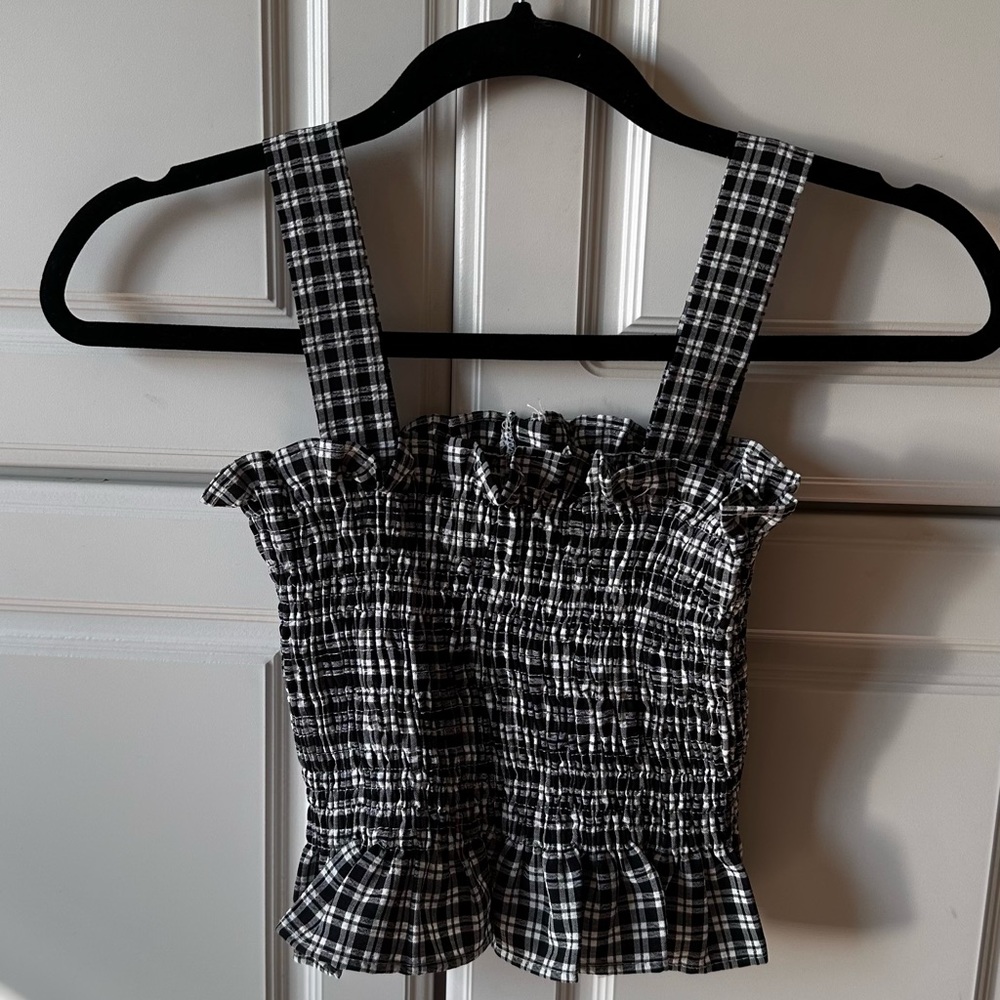 Womens Black and white checkered crop top Gingham style stretchable
